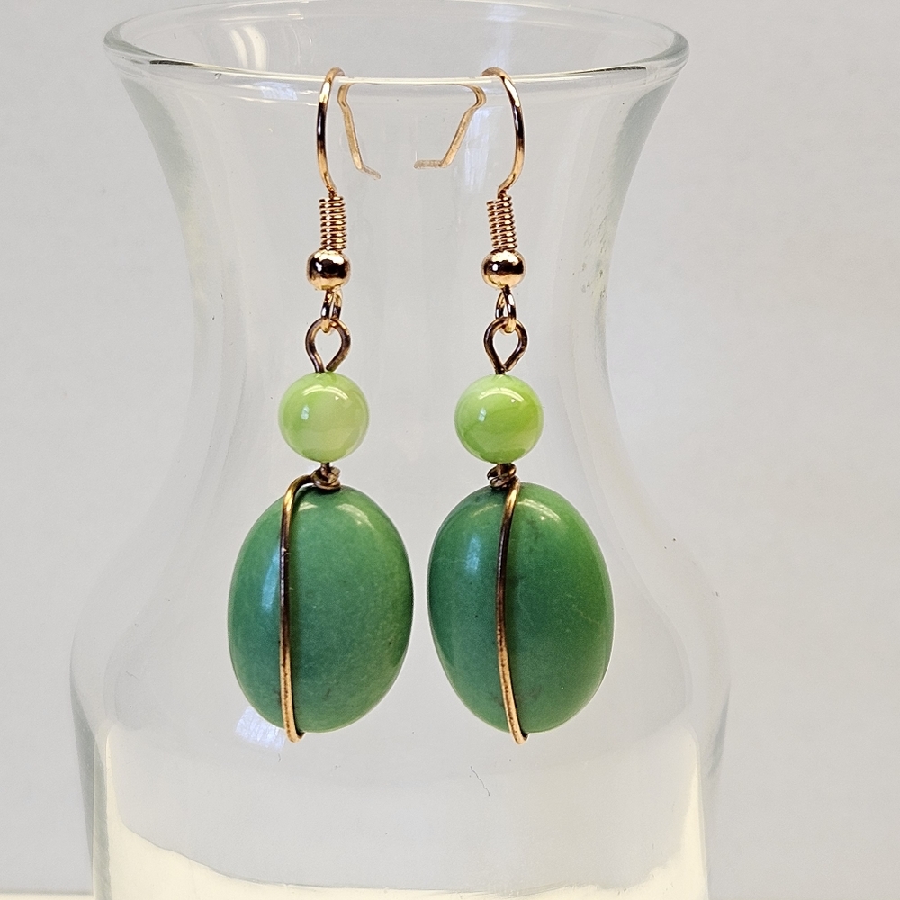 Green Stone and Shell Beaded Earrings